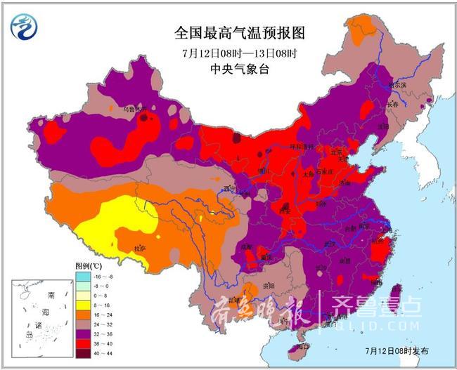 山东高温地图现北红南紫 段子手们沸腾了