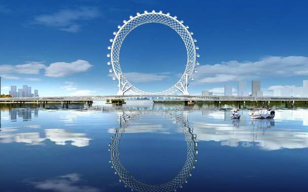 潍坊多角度航拍世界最大空心摩天轮高145米